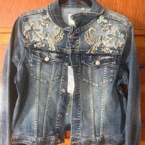 Grace Blue Jean Jacket with Floral Embroidery